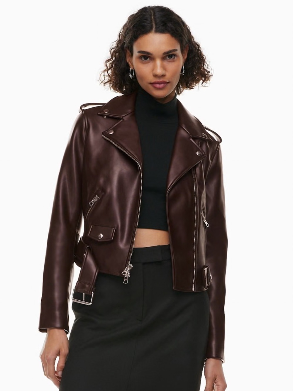 Aritzia Wilfred Brown Leather Moto Jacket XXS
